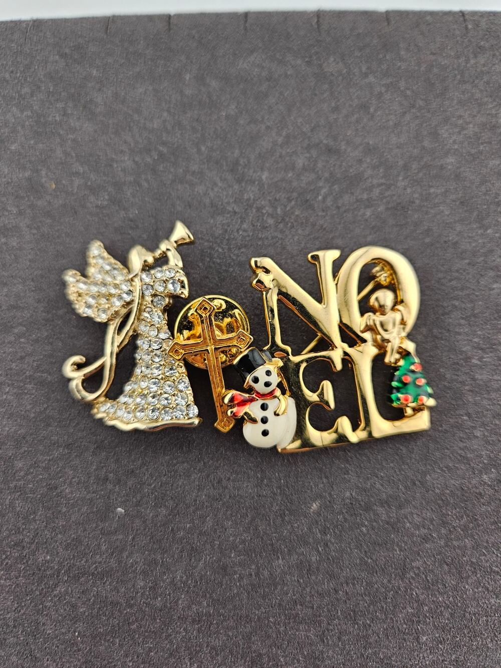 Christian Christmas Pins Set Of 3 Gold Tone Religious Holiday Angel Cross Noel